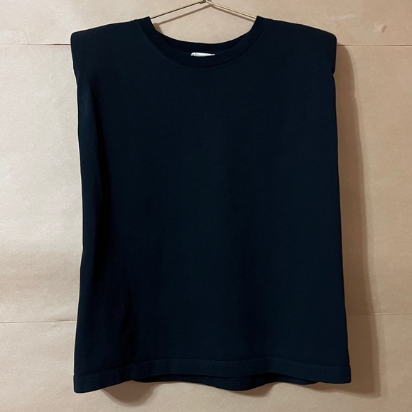 Zara | Shoulder Pad Tank Top Crewneck Tee Shirt Black Size M - Picture 1 of 7